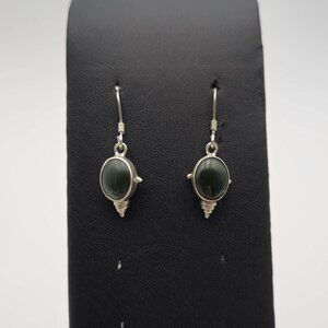 Sterling Silver Cool Oval Nephrite Stone Earrings A2041